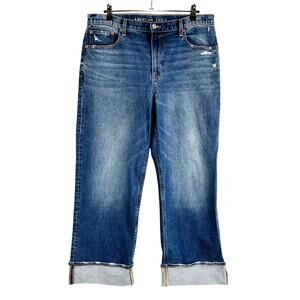 American Eagle Womans Sz 14 Stovepipe Jeans Blue Pockets Cuffed Stretch